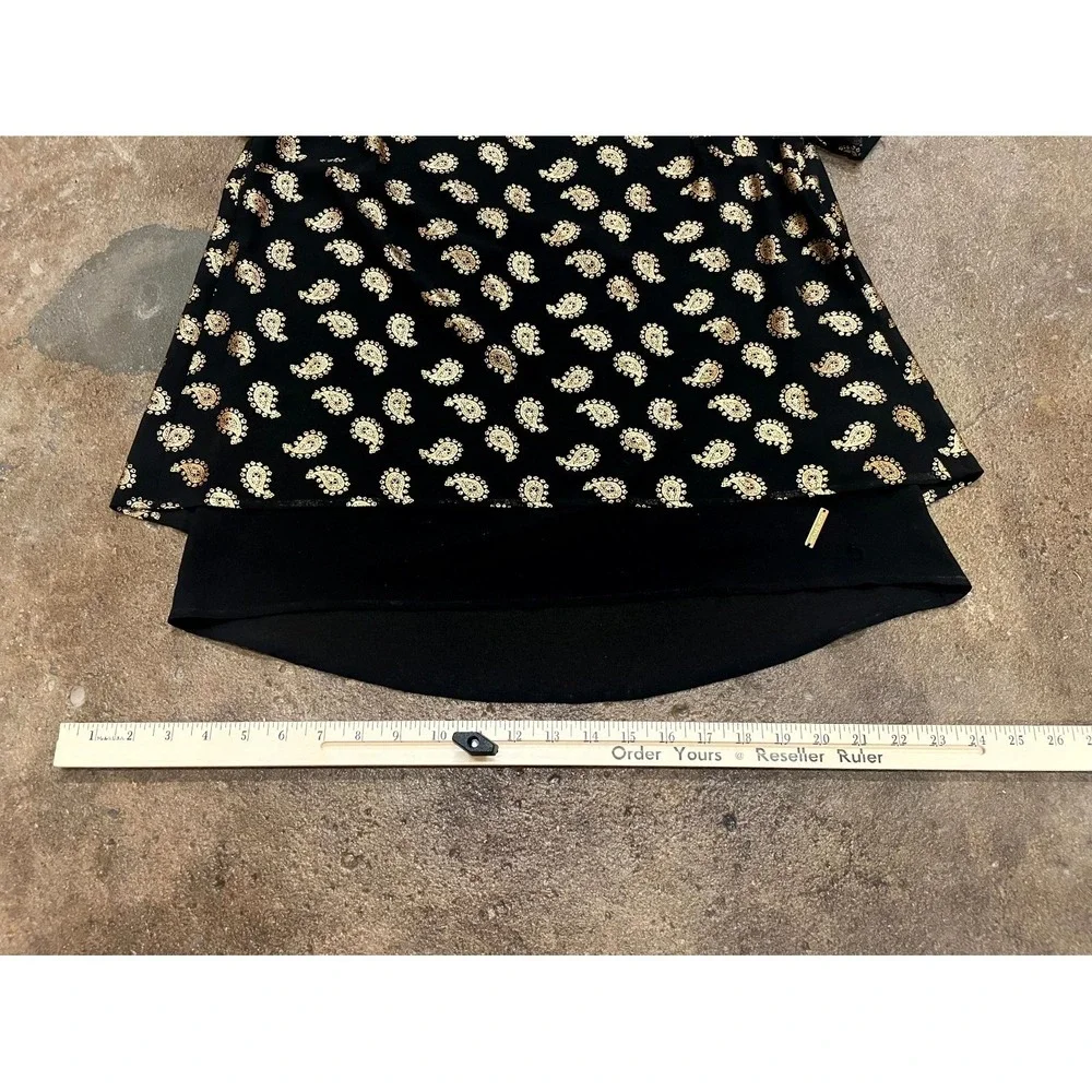 Michael Kors‎ Blouse Top Womens Medium Black Chiffon Paisley Print Double Layer